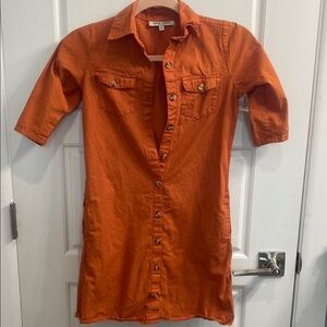Orange Button-Up Shirt Dress